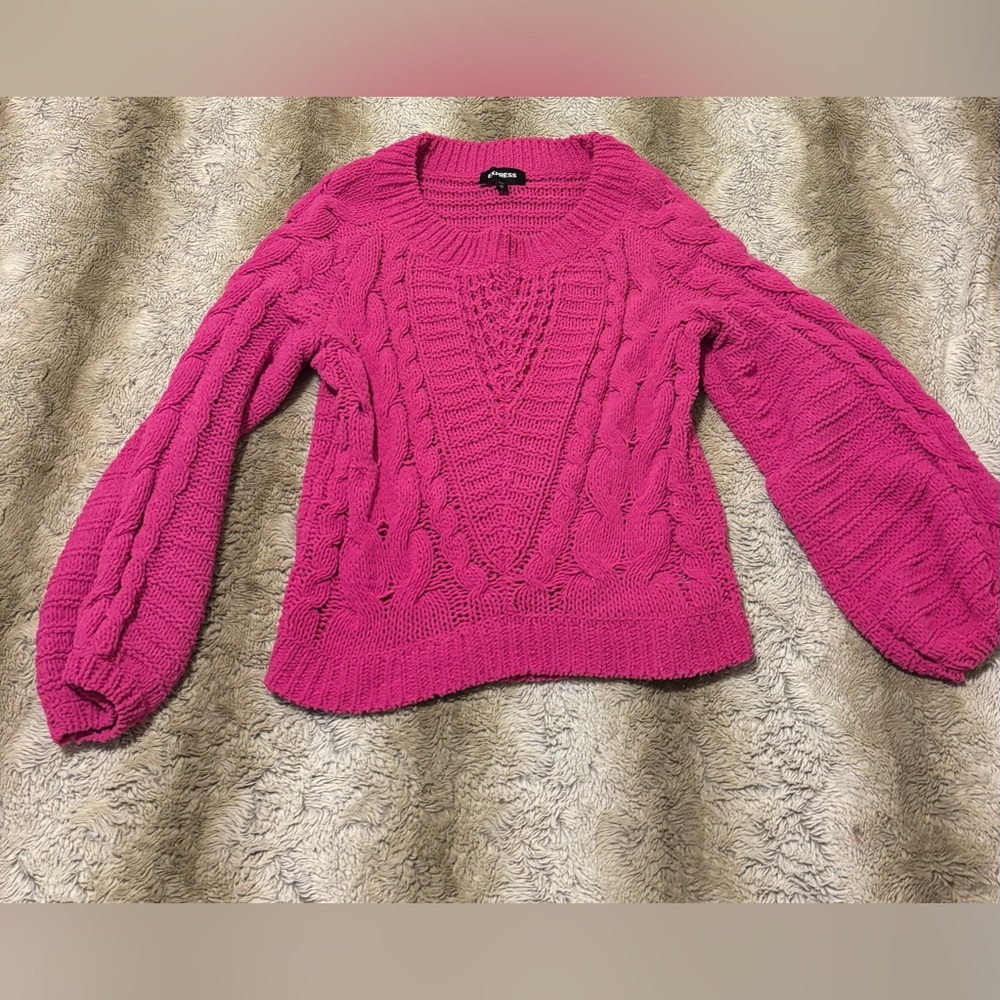 Express pink cable knit XS sweater - off the shoulder